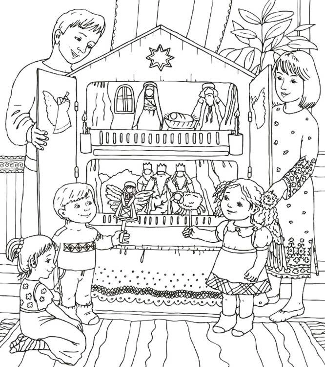 раскраска Дети и рождественские колядки на итальянский раскраски